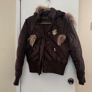 Rocawear Chocolate Jacket with Fur and Gold Details
